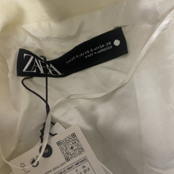 Zara Womens Overcoat Coat XS S Off White Ivory Manteco Wool Tie 8288/448 NWT - Picture 6 of 13